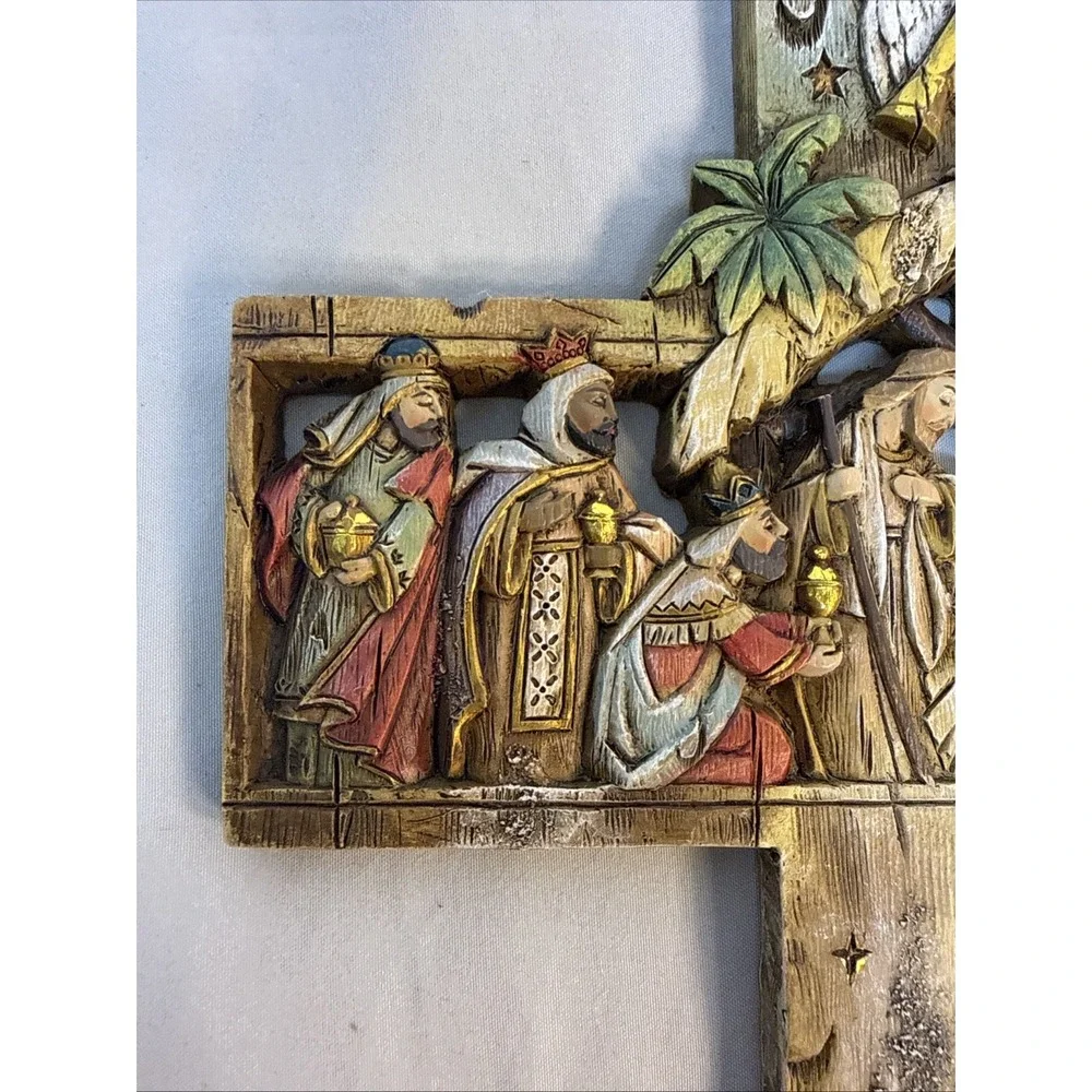 Beautiful Adoration of the Magi Holy Family Nativity Resin Wall Cross 12 In